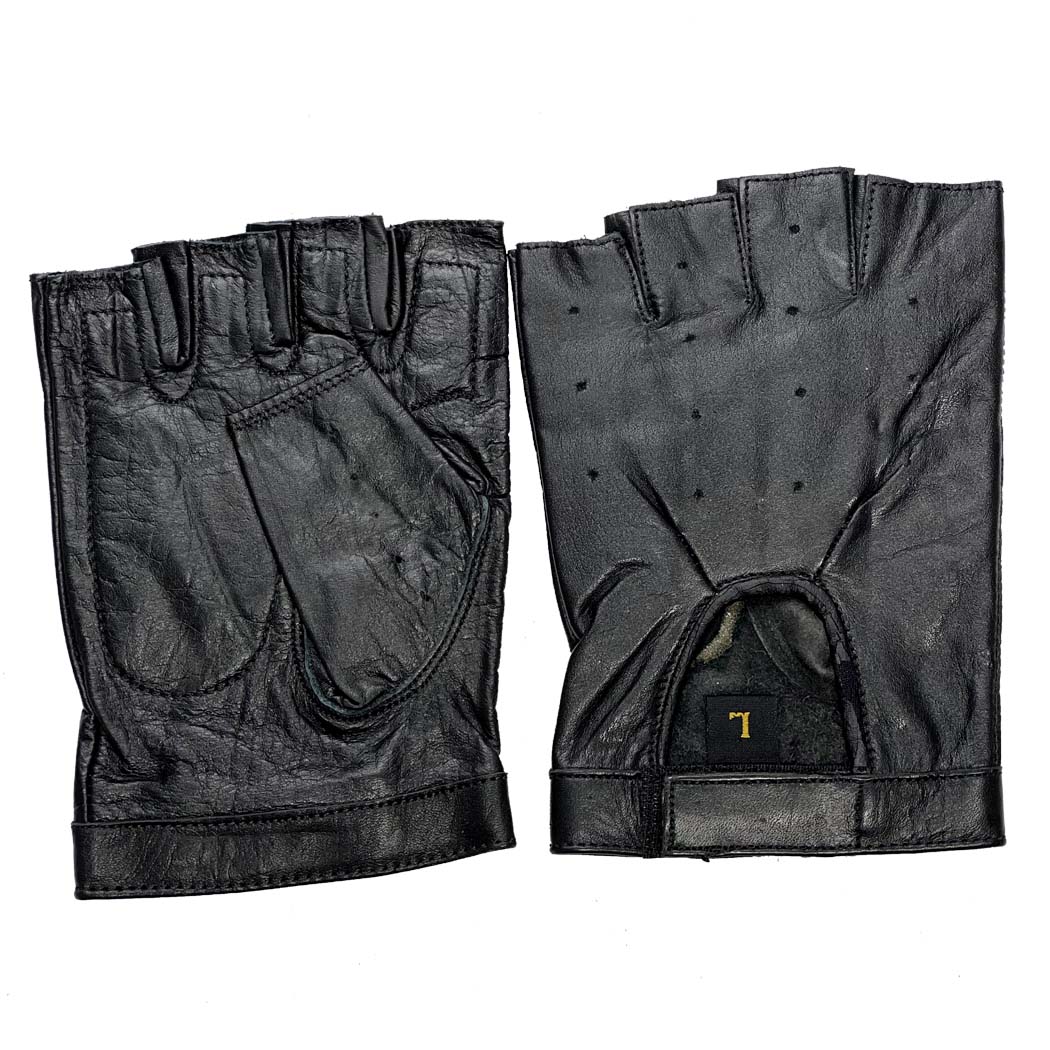 Perrini Biker Leather Fingerless Gloves With Wrist Strap