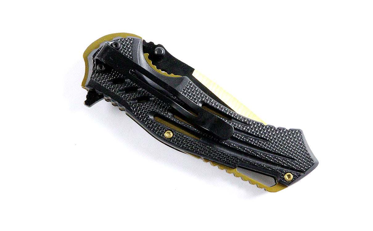 Defender Xtreme Golden 8.75" Spring Assisted Tactical Folding Knife 3CR13 Steel