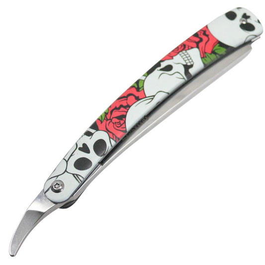 10" Vintage Folding Shaving Straight Stainless Steel Barber Razor Skull Red Rose