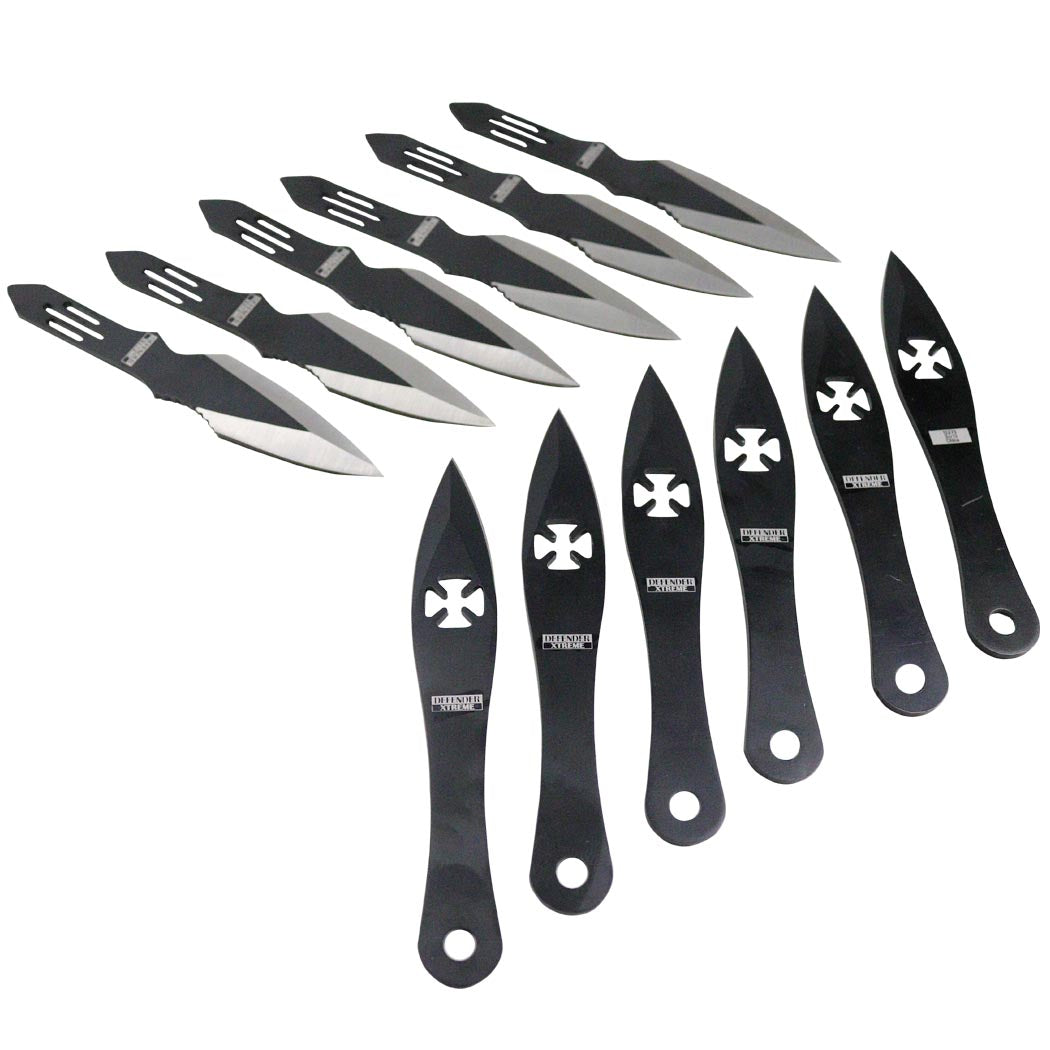 Defender 5.5" Throwing Knife 24 Pc Set Stainless Steel 4 Styles Black & Silver