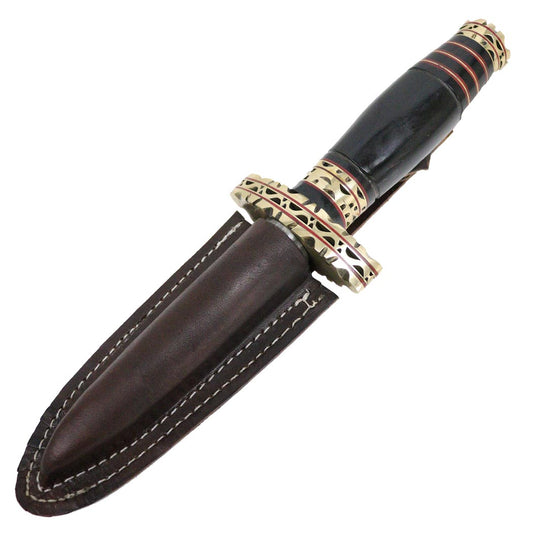 10.5" Custom Handmade Damascus Steel Kris Blade Dagger Knife Leather Pouch Black