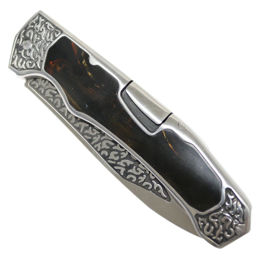TheBoneEdge 9" Classic Western Folding Knife Stainless Steel Brown Pearl Handle