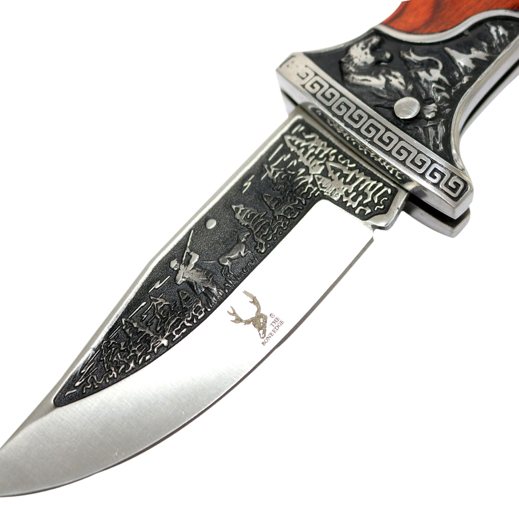 TheBoneEdge 9" Classic Western Folding Knife Stainless Steel Blade Wood Handle
