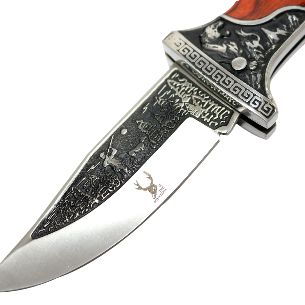 TheBoneEdge 9" Classic Western Folding Knife Stainless Steel Blade Wood Handle