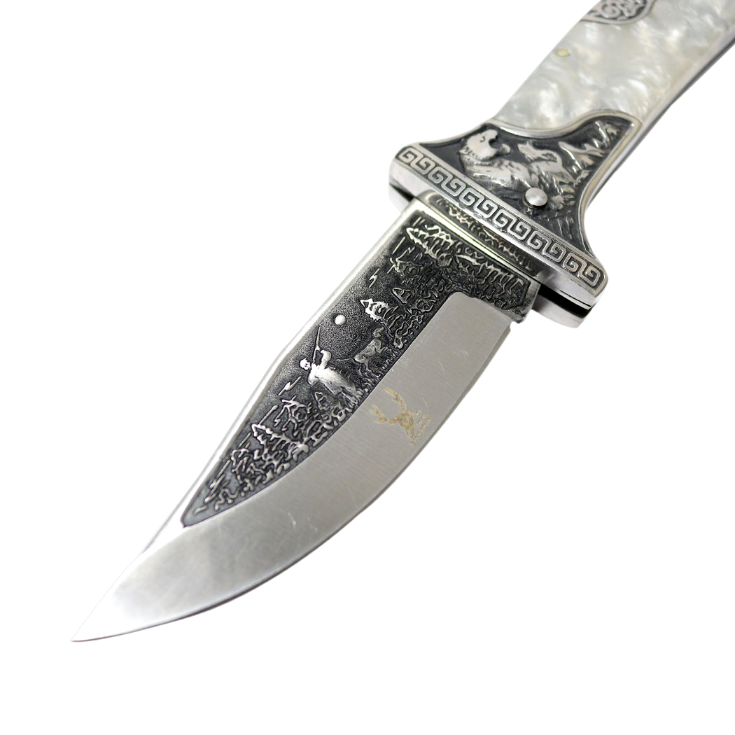 TheBoneEdge 9" Classic Western Folding Knife 3CR13 Stainless Steel Pearl Handle
