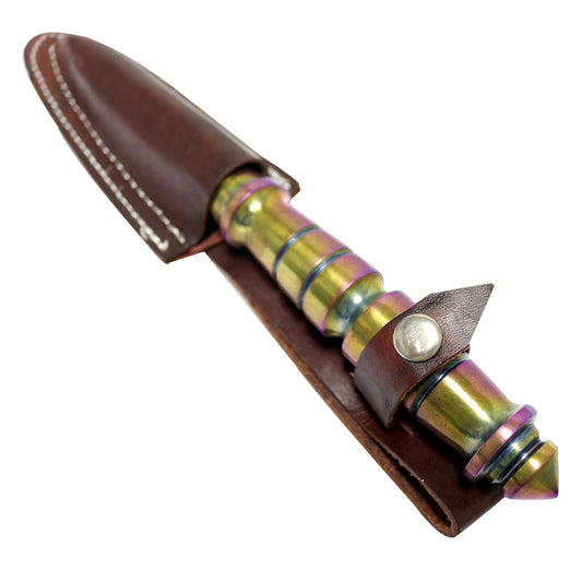 10" Tri Edge Kris Blade Dagger Rainbow Twister Hunting Knife with Leather Sheath Curved
