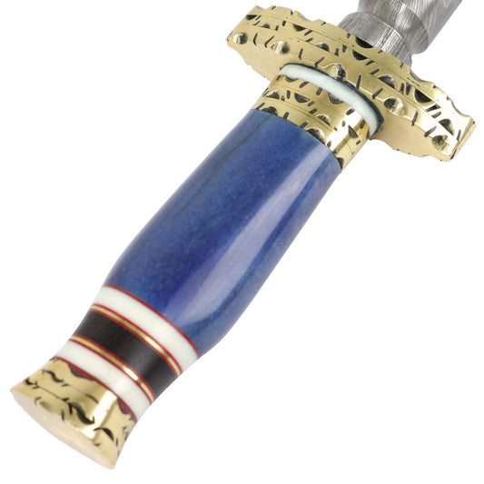 10.5" Custom Handmade Damascus Steel Kris Blade Dagger Knife Leather Pouch Blue