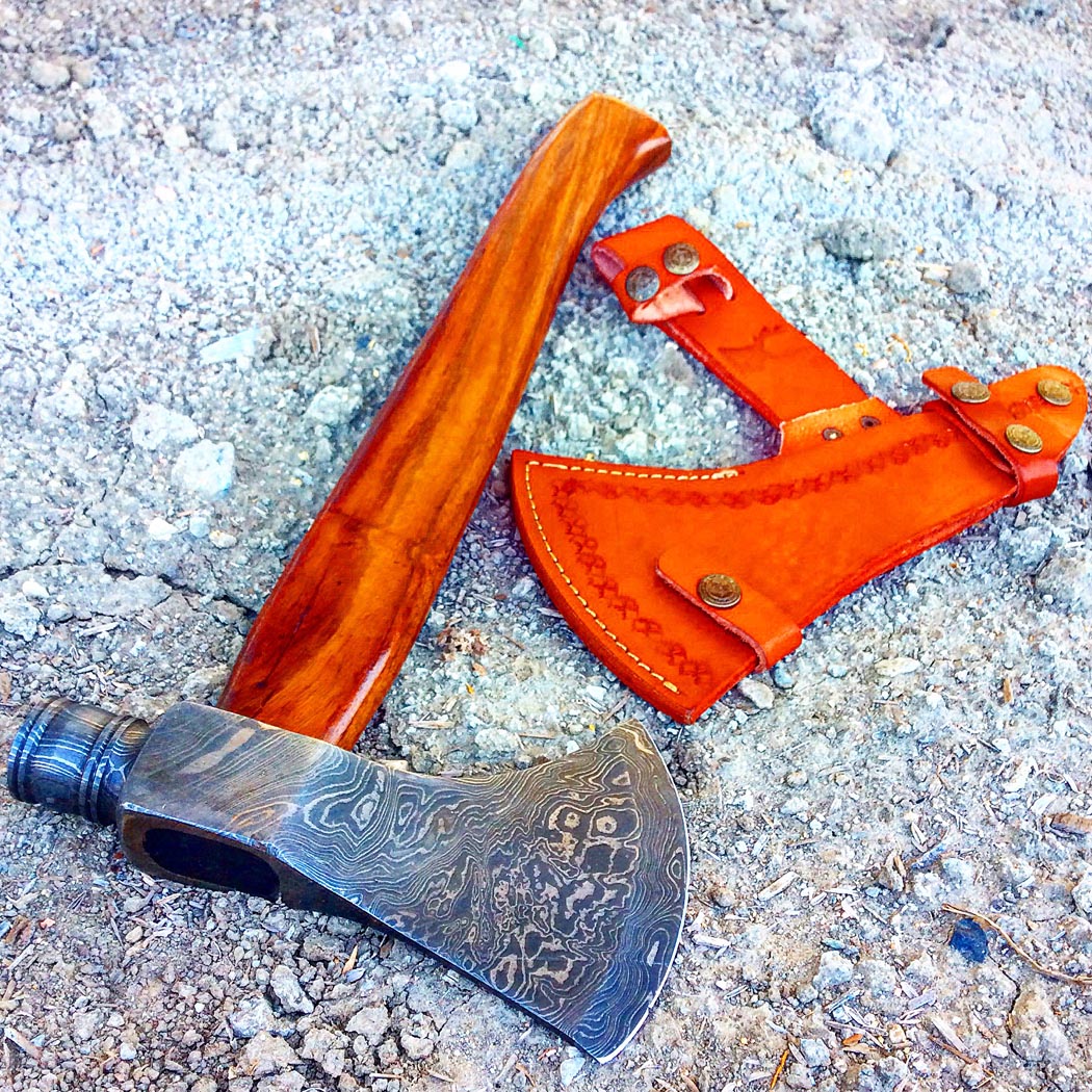 19" Custom Handmade Damascus Steel Wood Handle Throwing Axe Hatchet