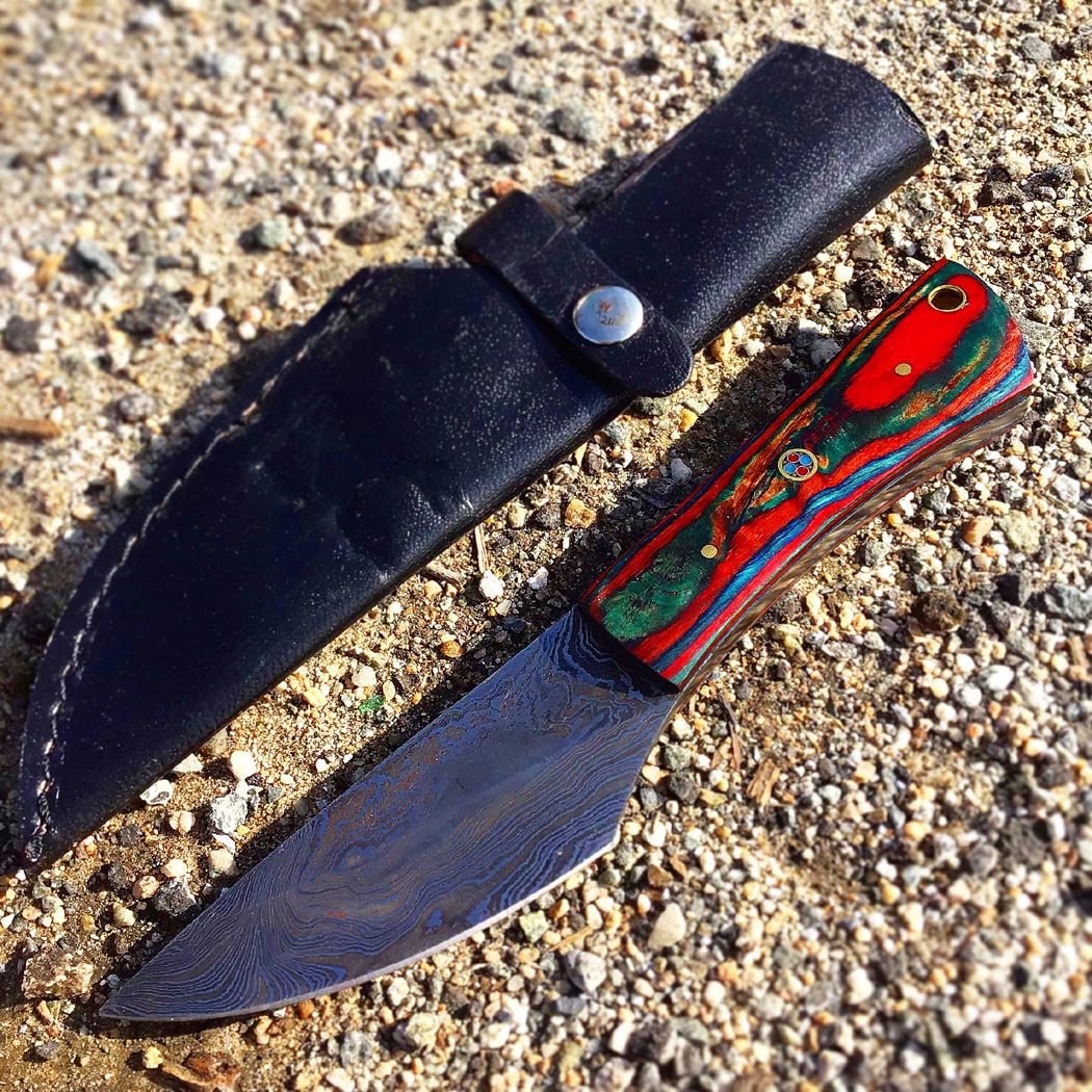 7.5" Hunting Knife Damascus Steel Wood Handle Hand Made Knives New