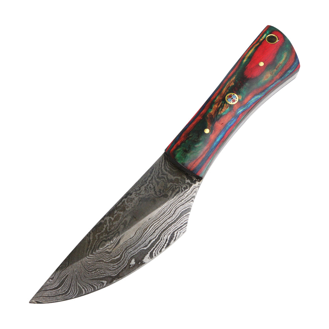 7.5" Hunting Knife Damascus Steel Wood Handle Hand Made Knives New