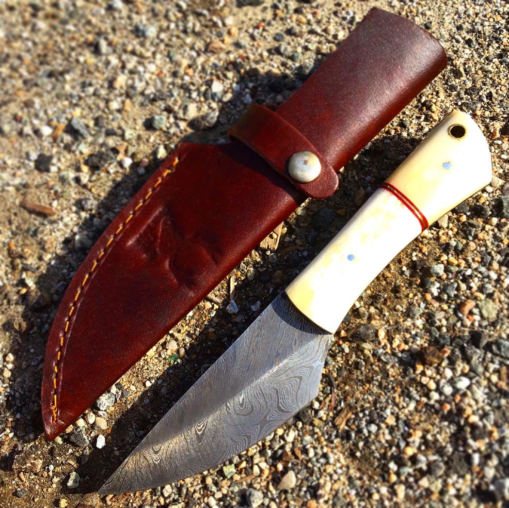 7.5" Hunting Knife Damascus Steel Pearl Handle Hand Made Knives New