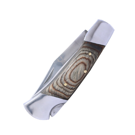 TheBoneEdge 9" Folding Knife Wood Handle Stainless Steel Blade Leather Sheath