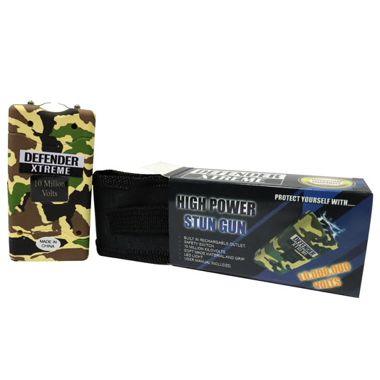 Defender-Xtreme 10 M Green Camouflage Stun Gun Built-In Flash Light Self Defence