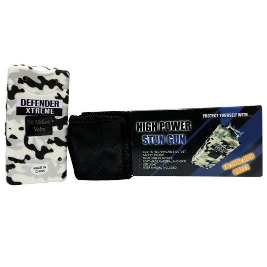Defender-Xtreme 10 M White Camouflage Stun Gun Built-In Flash Light Self Defence