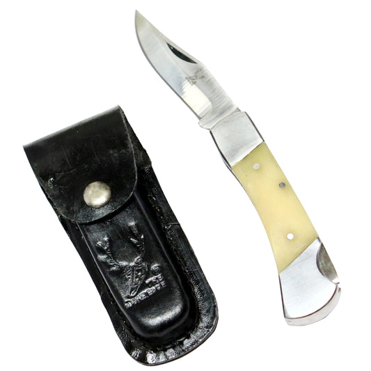 The BoneEdge 7" Classic Folding Knife White Handle with Sheath Stainless Steel