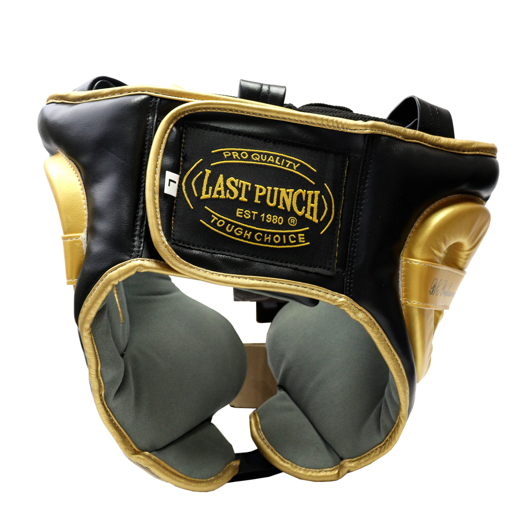Last Punch Black & Gold Heavy Duty Cheek Protection Training Boxing Headgear