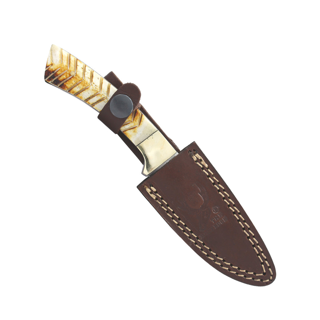 TheBoneEdge 7.5" Full Tang Horn Handle Hand Made Hunting Knife With Sheath