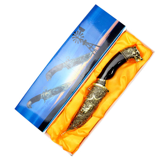 12" Wolf Head Black Plastic Handle Stainless Steel Blade Fantasy Dagger