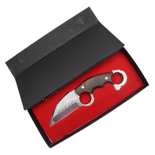 TheBoneEdge 9.5" D2 Steel Fully Hand Engraved Wood Handle Hunting knife With Sheath