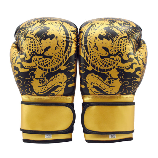 Last Punch 3D Printed Pro Style Training Sparring Boxing Gloves - Black & Gold 14 Oz