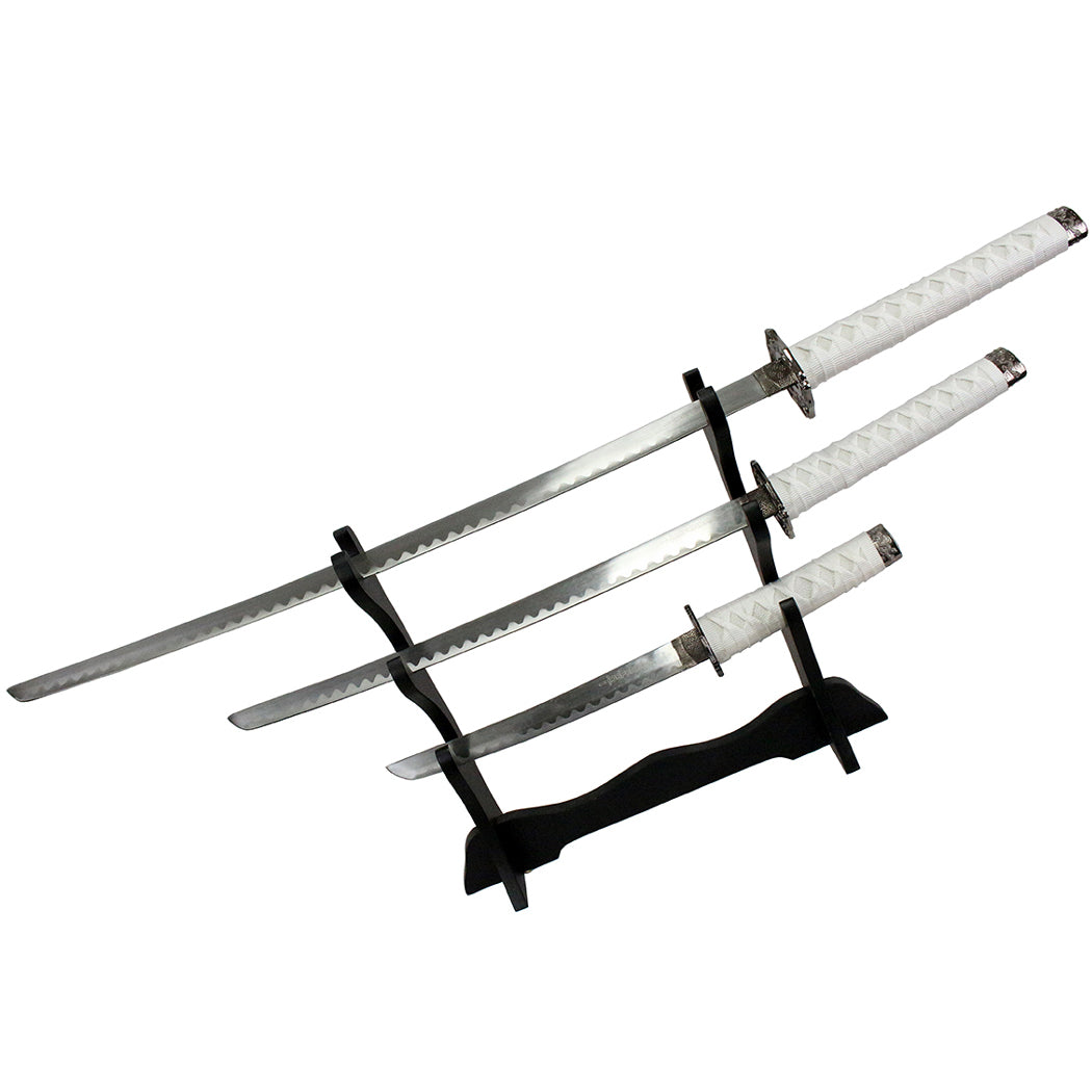 3Pc Set of Japanese Samurai Ninja Katana Swords Good Quality White Dragon Design