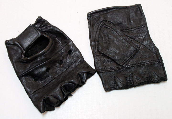 Fingerless Leather Gloves with Wrist Strap
