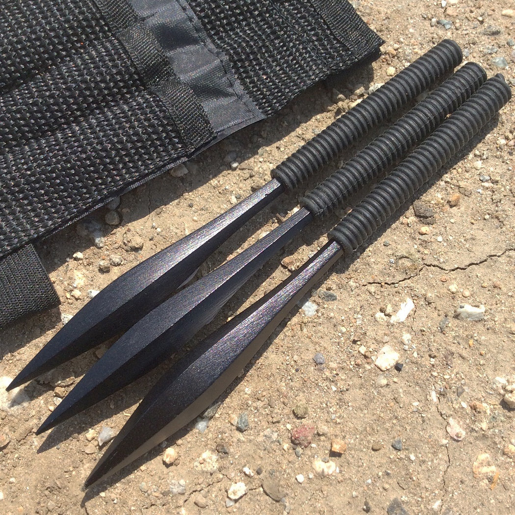 6" Carbon Steel Blade Set of 3 Collectible Throwing Knives W/ Sheath Black Blade