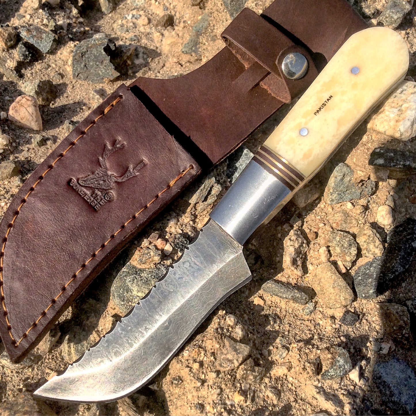 TheBoneEdge 8.5" Damascus Blade Skinner Knife Full Tang