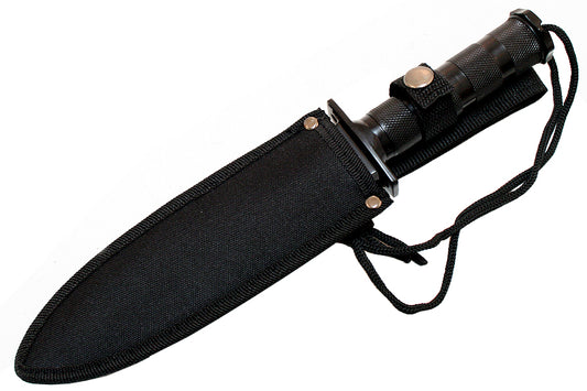 10.5" Fixed Blade Hunting Survival Knife Camping Fire Starter Kit Compass Black Smooth