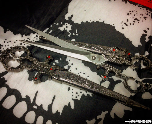 10.5" Dark Silver Color Handle Renaissance Scissors Dagger with Sheath