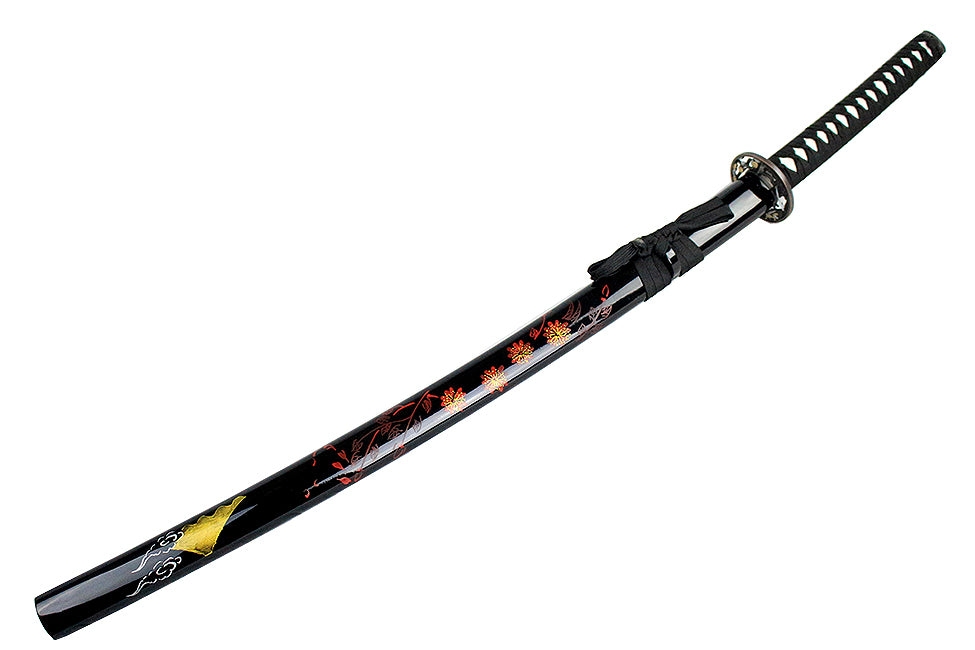 40.5" Black Collectible Katana Samurai Sword with Red Flower Design Japanese