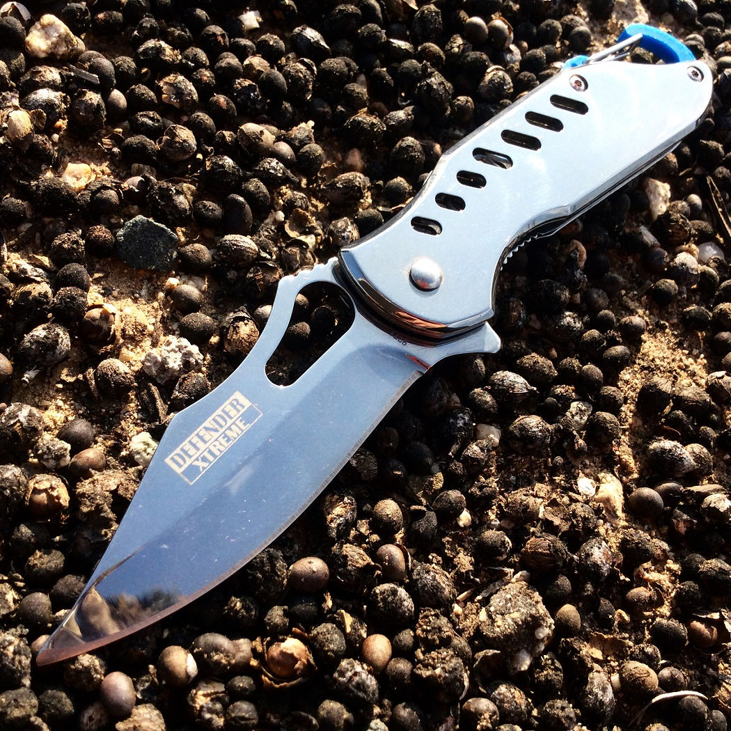 6.5" Defender Xtreme Spring Assisted Refelctive Gray Knife with Keychain Clip