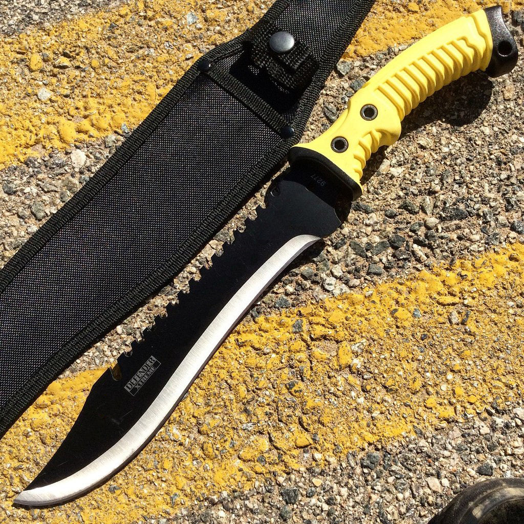 16" Fixed Blade Hunting Knife Straight Camping Outdoor Knives Tactical Yellow /Sheath
