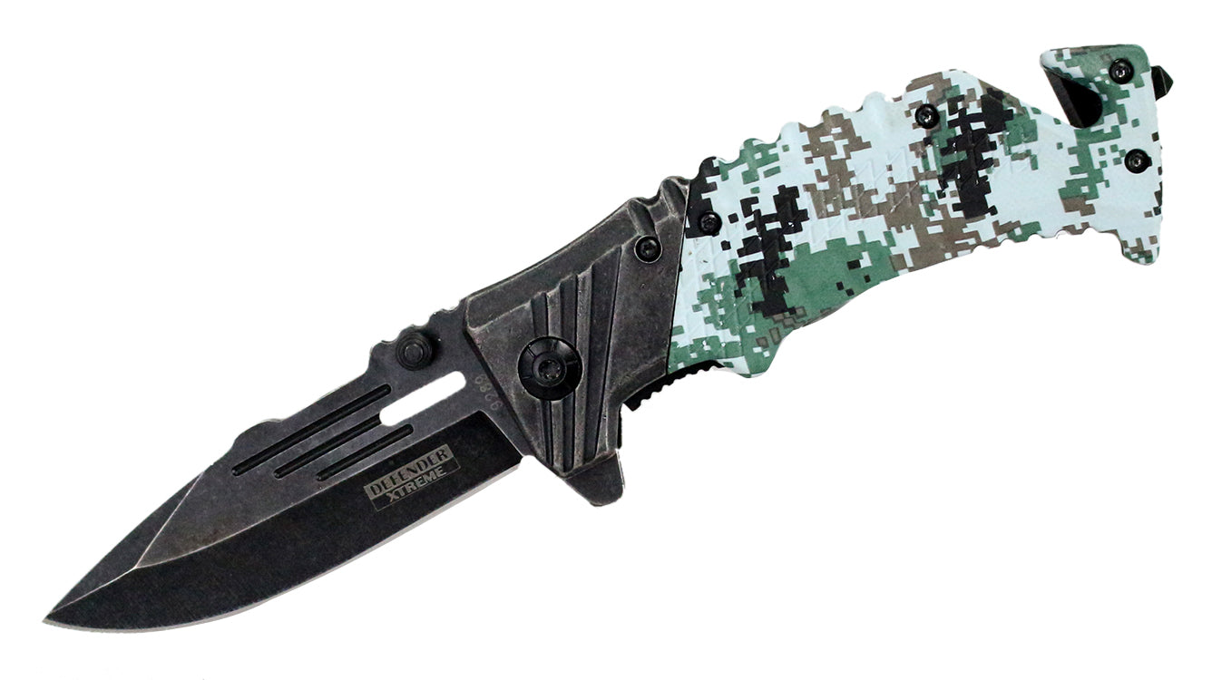 8" Defender Xtreme Spring Assisted Knife Glass breaker and Seat belt Cutter