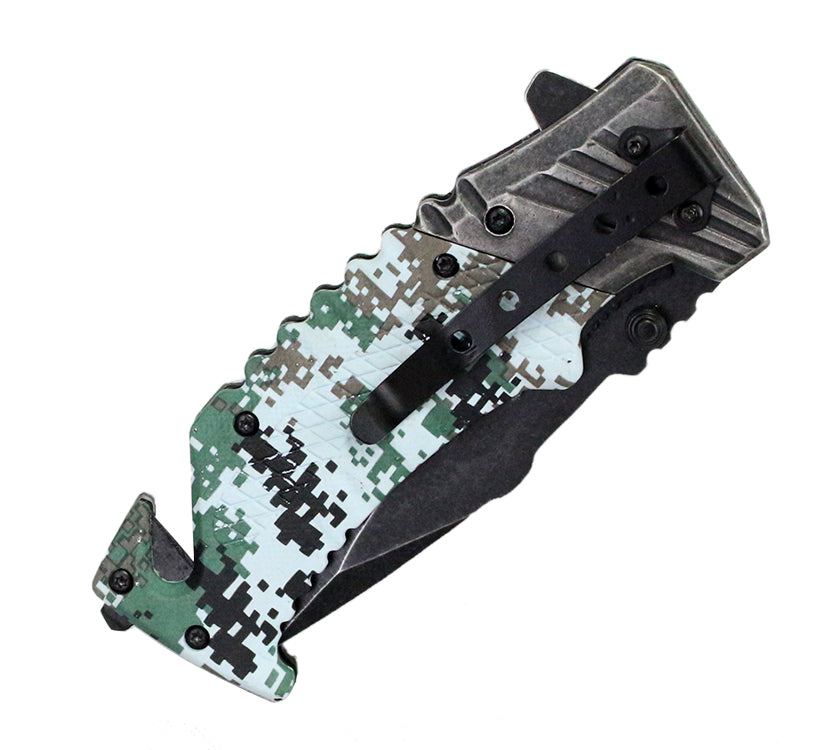 8" Defender Xtreme Spring Assisted Knife Glass breaker and Seat belt Cutter