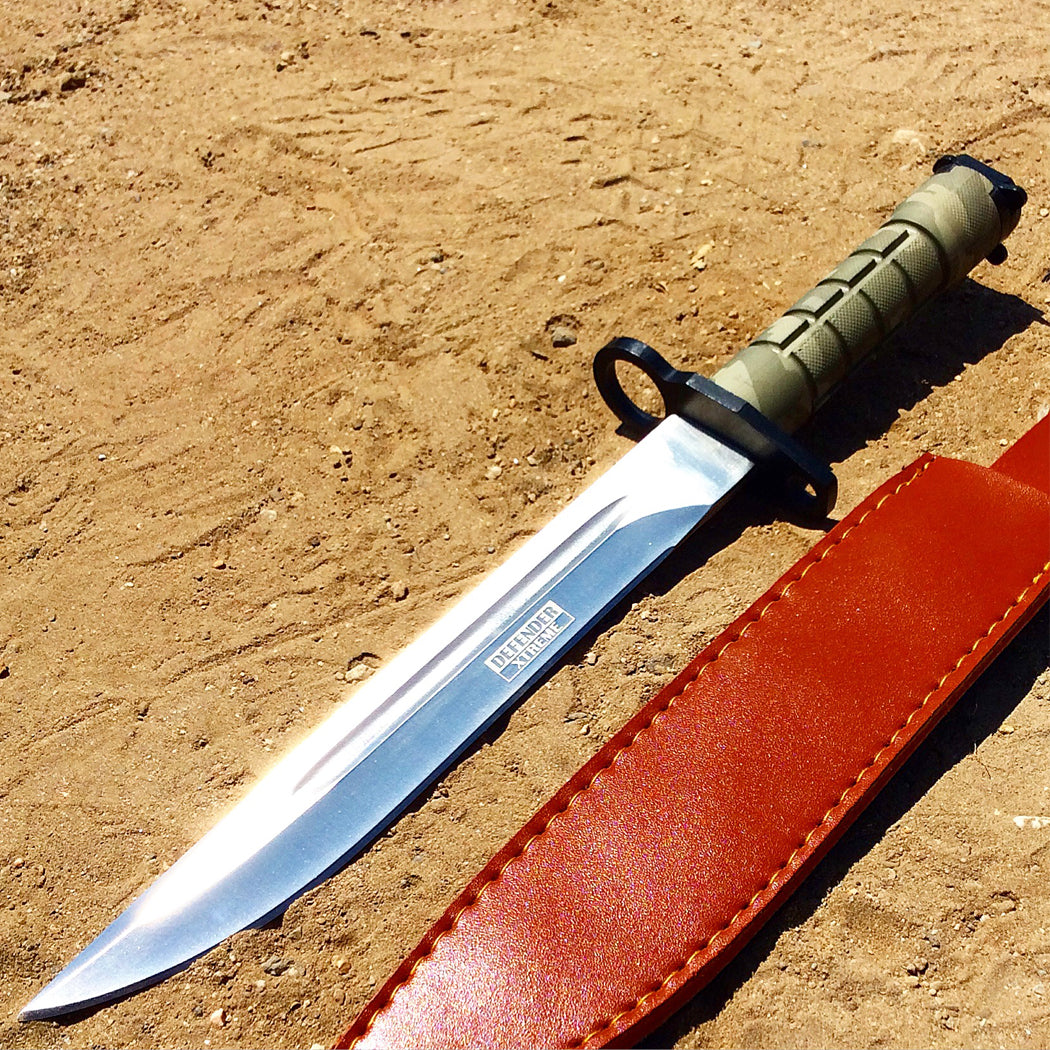 13.5" Military Survival Rambo Fixed Blade Hunting Knife Bayonet Tactical Bowie - Camo