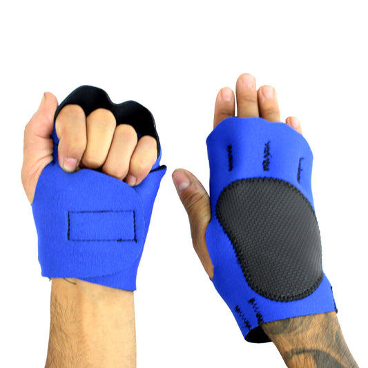 Perrini Blue Finger less Sport Gloves with Wrist Strap Closer