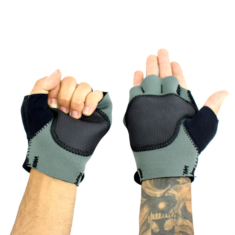 Perrini Gray Fingerless Sport Gloves with Wrist Strap Closer (With Thumb Padding)