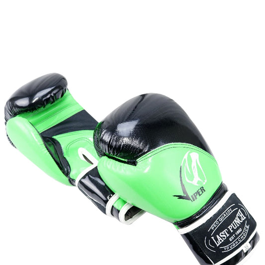 12oz Adult Size Last Punch Black and Green Viper Boxing Gloves