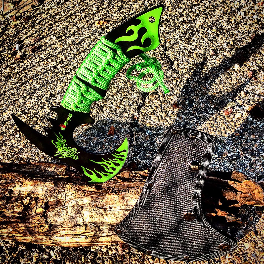 Zomb-War 11" Green Dragon Axe Outdoor Hunting Camping Survival Steel Axe