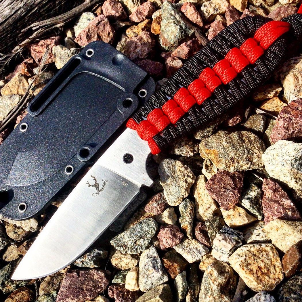 TheBoneEdge 7.5" Hunting Tactical Knife w/ Sheath and Red & Black Strap Handle
