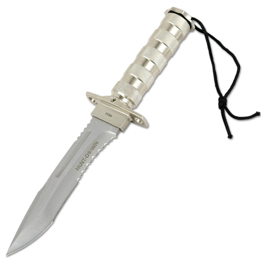 12" Hunting Survival Knives Bowie Knife Tactical Camping Fire Starter Kit Hard Sheath - Silver DropPoint