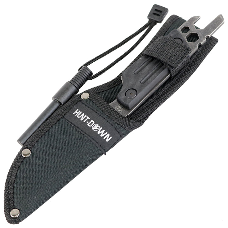 9.5" Full Tang Tactical Survival Hunting Knife with Fire Starter Multi Tool Handle Sheath - StoneWash