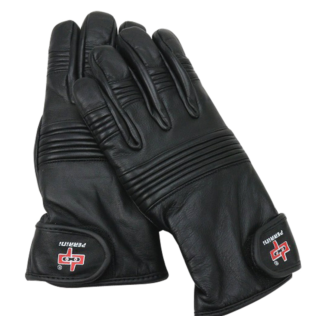Perrini Black Cow Hide Leather Winter Gloves Heavy Duty Playboy Fabric Lining
