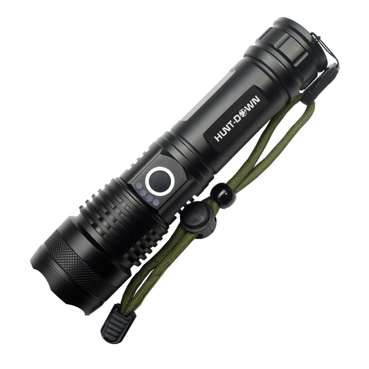 Hunt-Down 1000 Lumens Top Bright Focus High Powered Self-Defence Black Flashlight