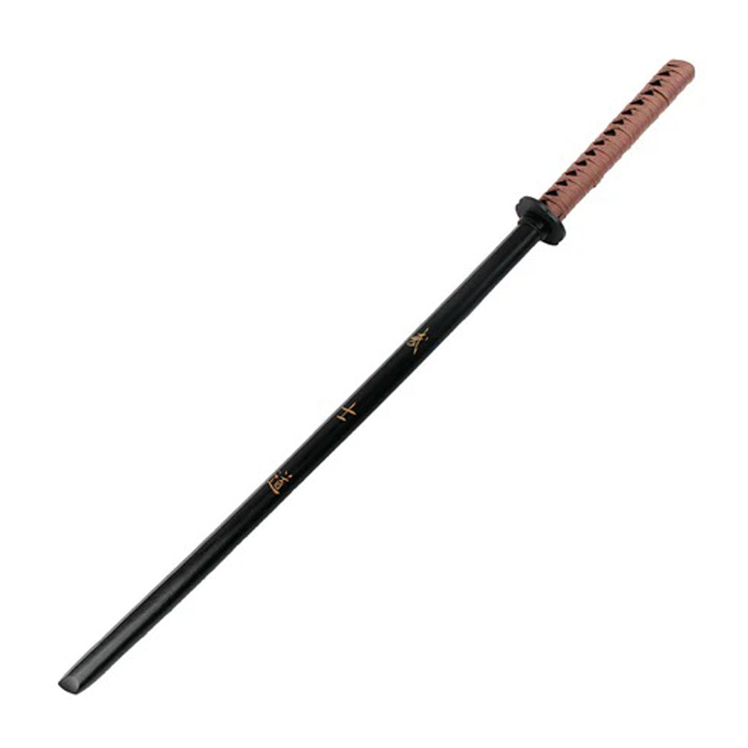 38" Black Wood Bokken Replica Collectible Training Katana Sword With Brown Cord Wrapped Handle