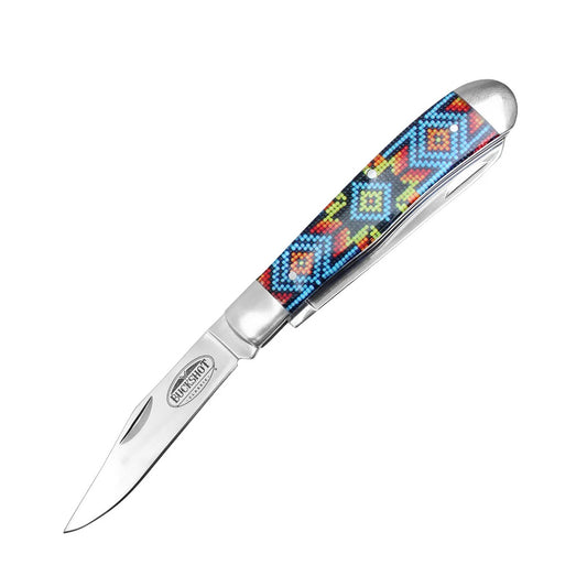 7.5" Ganado Tribal Print Handle Dual-Blade Steel Bolster Pocket Folding Knife