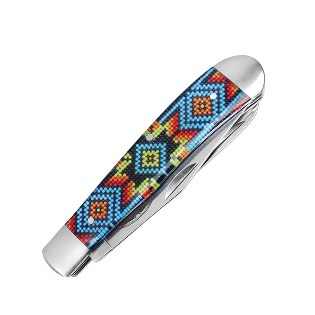 7.5" Ganado Tribal Print Handle Dual-Blade Steel Bolster Pocket Folding Knife