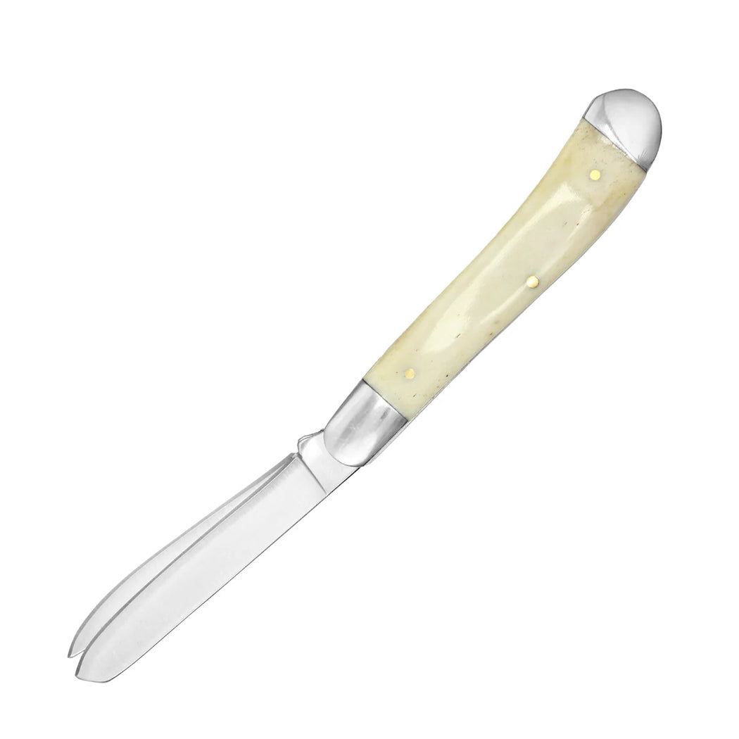 7" Faux Wild Deer Bone Handle Dual-Blade Steel Bolster Pocket Folding Knife