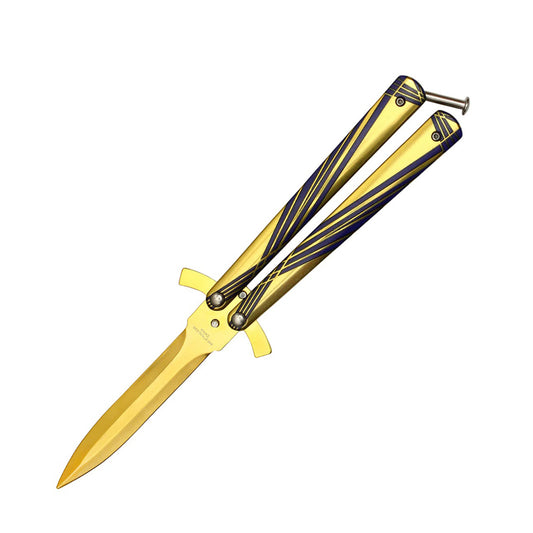 8.5" Excalibur Butterfly Training Knife Stainless Steel Blade Gold & Blue Handle